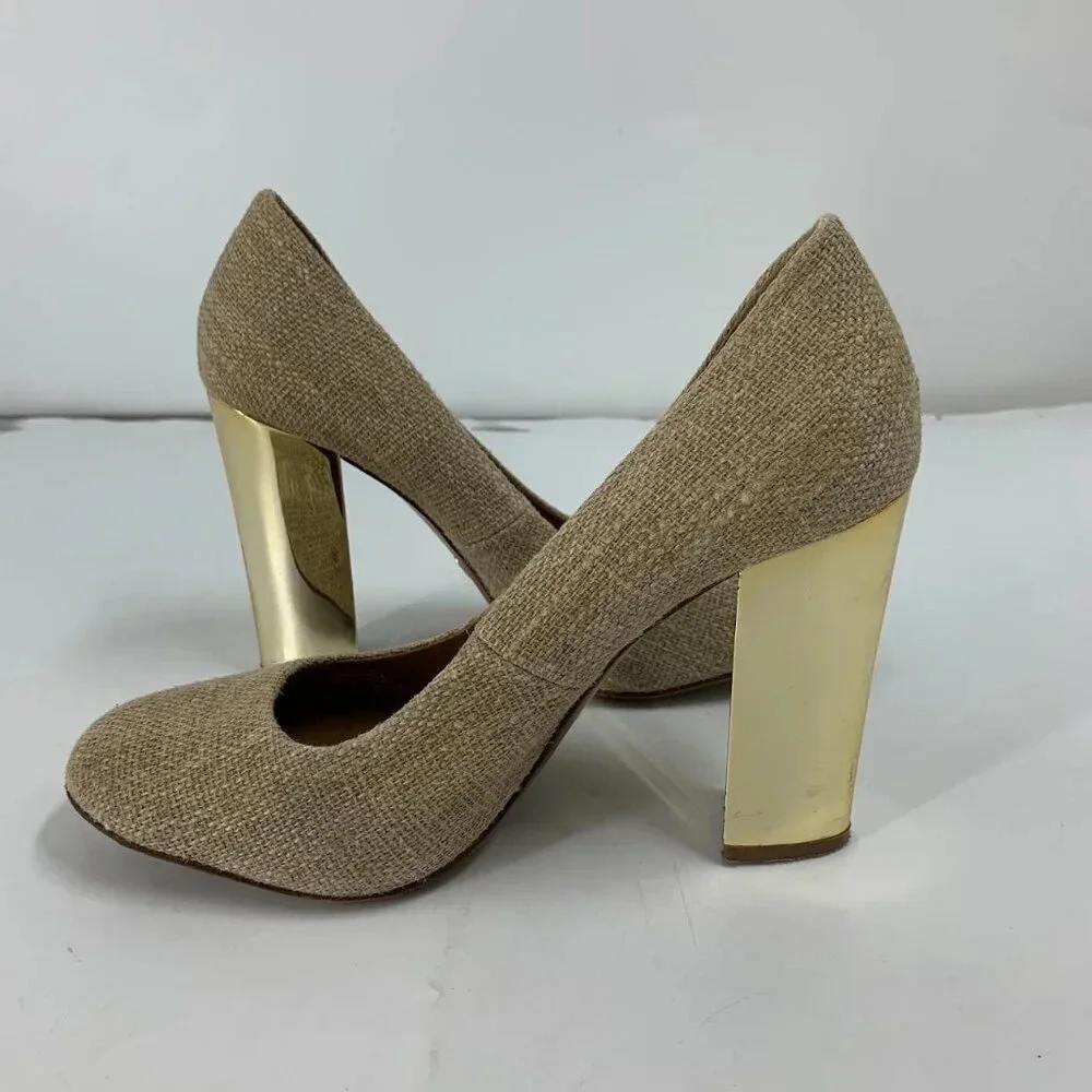 Tory Burch Women's JMadison 105 Burlap Woven‎ Heel Pumps Size 9.5